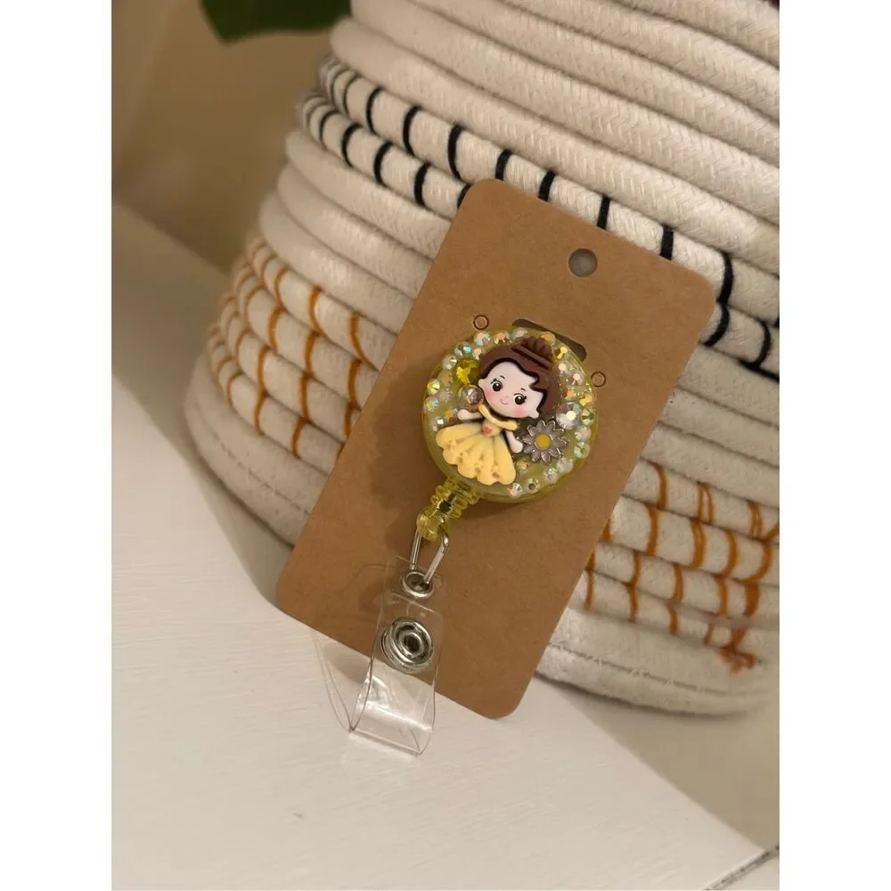 Cinderella Yellow Rhinestone Badge Reel Badge Holder New